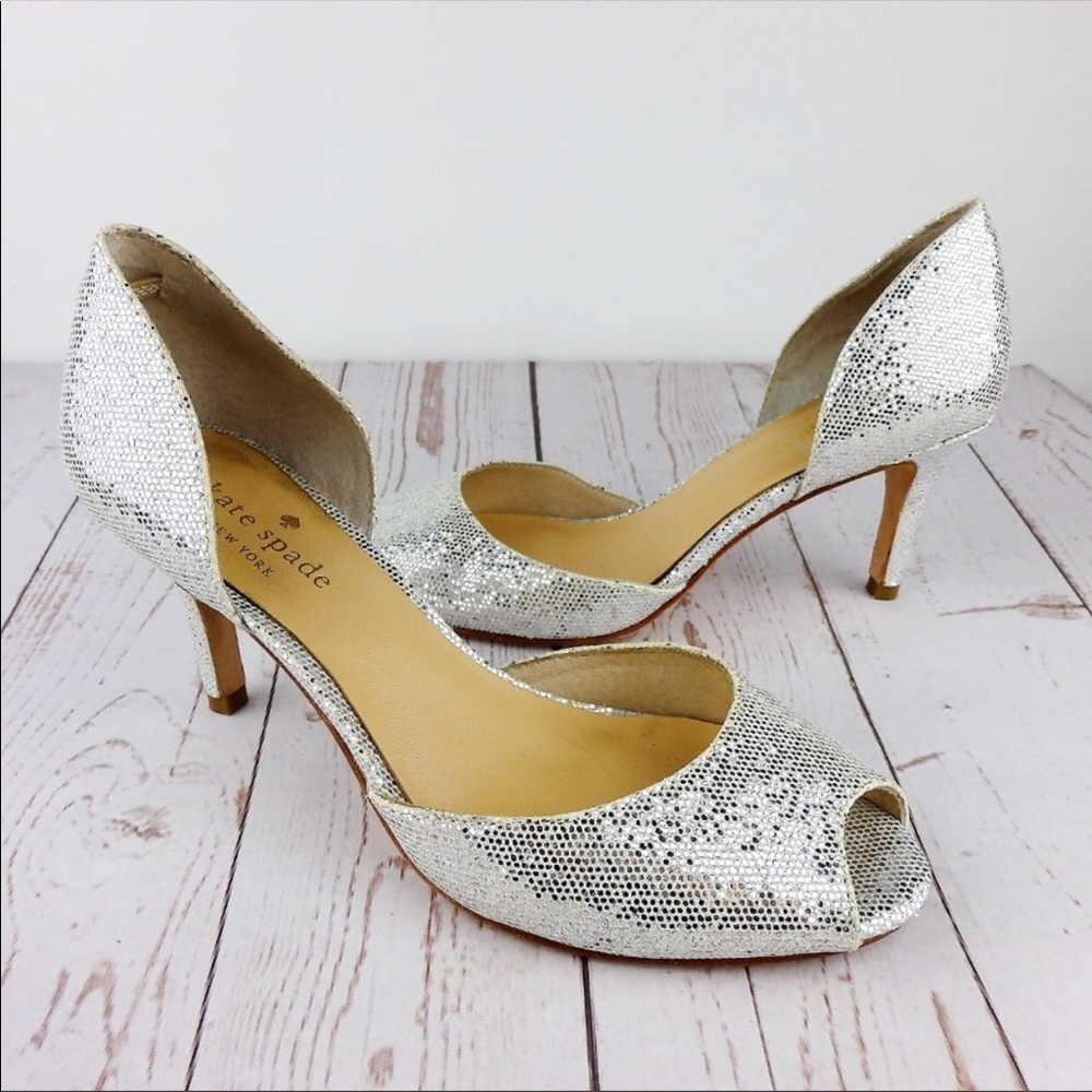 Kate Spade Silver glitter d'orsay pump heels
